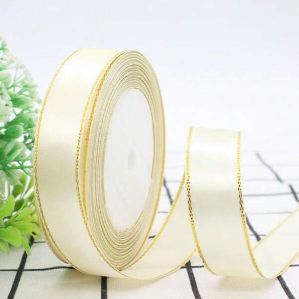 25mm Double Gold Edged Satin Ribbon, 0.6/1/1.5/2.5m Length, Craft Supplies For Gift Wrapping, Crafts, Bow Hair Accessories, Wedding Party Decoration