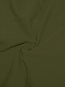 大码女式纯色牙签条纹设计宽松休闲阔腿裤 - 軍綠色 - 查看 4