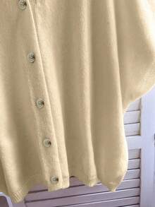 FOR BEAUTY V领纽扣短袖宽松针织开衫，女士休闲度假装，露肩毛衣，新年夏季必备单品 - 淺駝色 - 查看 10