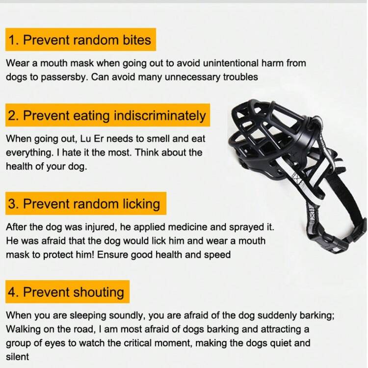1 件可调节狗嘴套防咬防吠防吃宠物口罩反光带设计宠物通用 - 黑色 - 查看 5