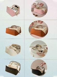 1pc Large Capacity Multi-Layer Compartment PU Waterproof Zipper Makeup Bag, Handheld Large Capacity PU Waterproof Makeup Case, Detachable Multi-Layer Makeup Organizer, Detachable Makeup Brush Bag, Portable Travel Lipstick Storage Bag, Toiletry Bag, Cosmetics & Skincare Storage Organizer, Suitable For Travel - Multicolor - View 5