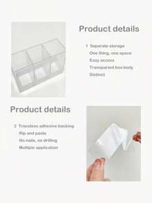2pcs Minimalist Transparent Plastic Storage Boxes - Wall Mounted 3-Compartment Organizer - Suitable For Makeup Brushes, Pencils, Lipsticks - For Bedroom And Office Use - No Drilling Required