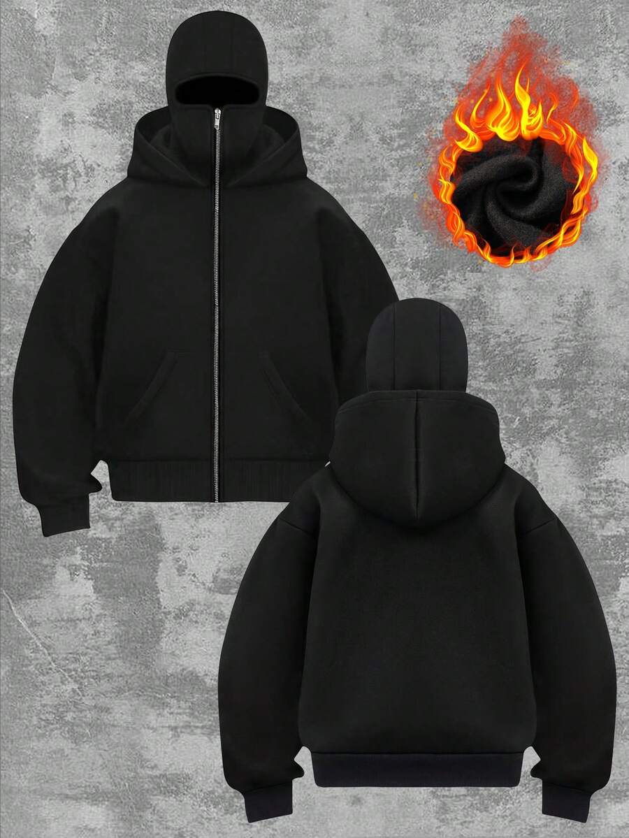 Women's Fashion Street Hip-Hop Double-Layer Hooded Cardigan Sweatshirt, Autumn And Winter Women's Outerwear. Versatile And Simple Women's Autumn And Winter Clothing. Cool Women's Long Zipper Cardigan Sweatshirt, Comfortable With Full Privacy And Security, Double Hooded Hooded Cardigan Sweatshirt. - Black - View 1