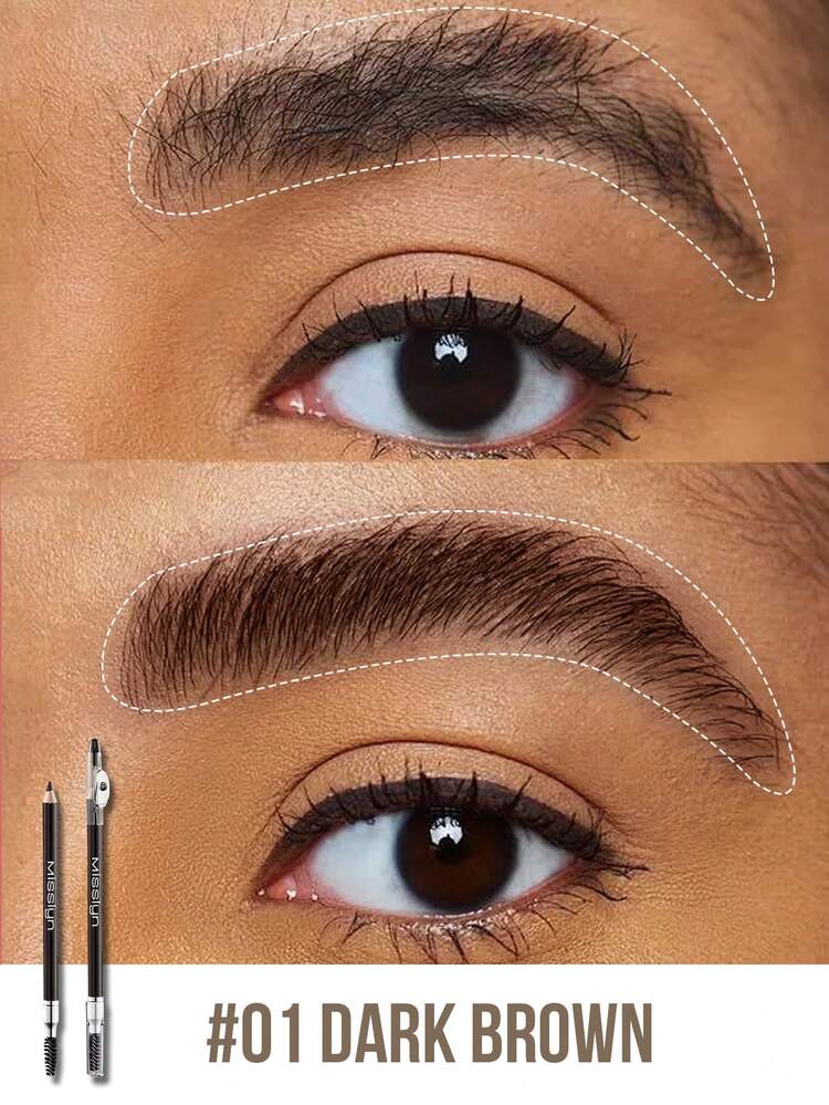 MISSLYN 超精准眉笔，眉笔，眉妆，内置刷头，内置卷笔刀，笔尖易于控制，双头设计，木质笔身，握感舒适，轻松打造自然眉形，勾勒细小眉毛，填补稀疏区域和空隙。 - #01 - 查看 3