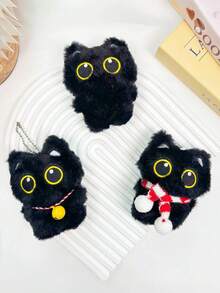 1pc Big-Eyed Black Cat Plush Pendant Cute Black Kitten Keychain Cute White Plush Kitten Bag Keychain Ornaments Student Backpack Pendant Cute Plush Pendant Schoolbag Pendant Car Keychain Cartoon Keychain, Keychain Ornaments Small Pendant Couple Keychain Boys And Girls Gifts, Friends Gifts, Event Souvenirs. - Multicolor - View 5