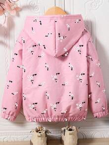 少女花卉印花保暖连帽夹克