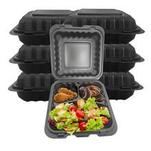 50/150 Pieces Of 8"/9 Inch Black 3-Layer Portable Food Containers With Double-Layer Lids, Disposable High-Strength Plastic Hinge-Style Lunch Boxes, Suitable For Use In Microwave Ovens And Refrigerators. - 50 cái - Xem 10