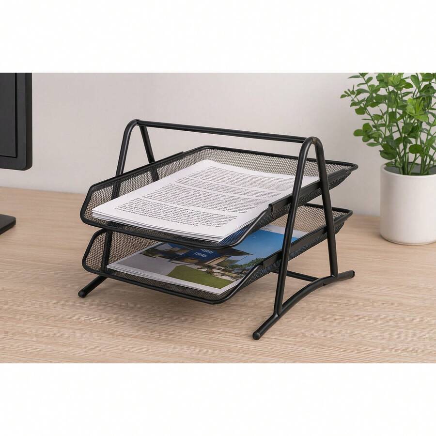 Bandeja de Escritorio Multinivel en Metal – Organizador de Documentos A4 con 2, 3 o 4 Niveles – Diseño de Malla Resistente, Ideal para Oficina, Hogar y Estudio - Negro - Ver 1