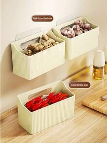 1 pieza Caja de almacenamiento montada en la pared para cocina y baño con función de drenaje, estante de almacenamiento montado en la pared, cesta colgante para pared de cebolla, jengibre, ajo y condimentos, sin necesidad de taladrar, organizador de baño y cocina para el hogar, adecuado para almacenar cebollas, jengibre, ajo, líquido lavavajillas, cepillo, esponja, limpiador, peine, tijeras, champú, pimienta, aceite de cocina, gel de baño, limpiador facial. - Multicolor - Ver 2