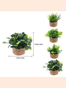 Artificial Woven Rattan Small Potted, Miniature Artificial Bonsai Plants Tiny Greenery, Faux Greenery Planter Pot Ornament, For Dollhouse Decoration, Mini Scenery Photography Props Low Maintenance Vivid Appearance, For Desktop Party, Kitchen, Garden Decor, Christmas Holiday Gift Home Decor, Back To School, Room Decor, School Supplies