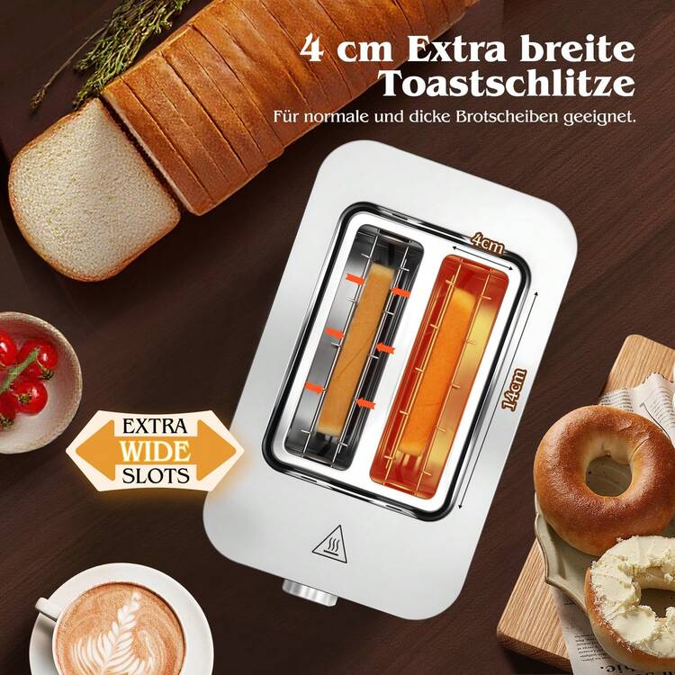 Aigostar Toaster 2 Scheiben, LED-Touchscreen, 4 cm extra breite Toastschlitze & Brotzentrierung, Edelstahl-Toaster mit 6 Bräunungsstufen, Aufwärm-, Auftau-, Aufwärm- & Stoppfunktion, 850W - EU E-Typ Stecker (220-240V) - Übersicht 5
