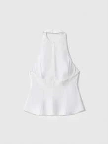 Women's Solid Color Casual Fashionable Halter Backless Crop Top, Summer