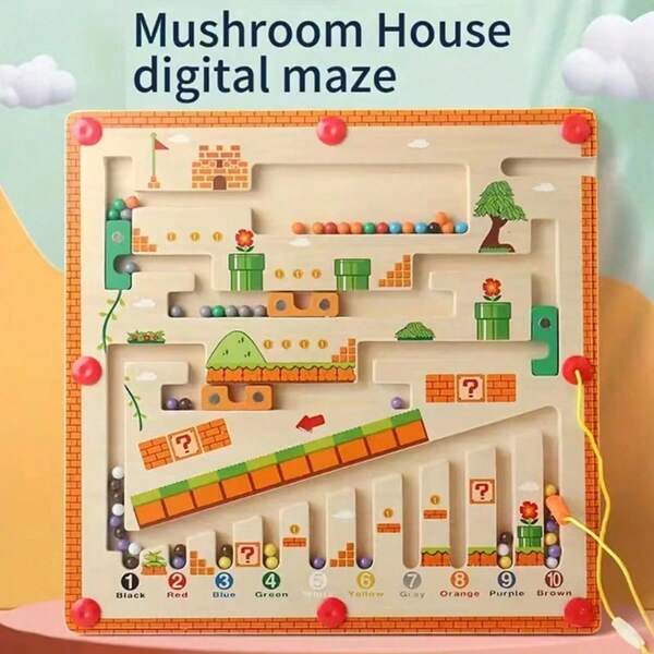 儿童迷宫球数字蘑菇屋颜色分类计数板早教磁性迷宫串珠玩具 - 收藏礼物 - 生日礼物 - 圣诞礼物 - 万圣节礼物 - 礼物