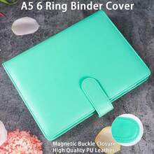 A5 PU Leather Binder Cover With Magnetic Buckle Closure, 6 Ring Personal Notebook For Organizing Planner Refill Pages, Photo Card Sleeves, Multi-Functional Card Collector-826103 - 綠色 - 查看 3