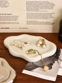 2pcs/1pc.68*5.32 Inch Asymmetric Cloud-Shaped Ceramic Tray, Nordic Style Jewelry Storage Tray, Jewelry Decorative Plate, Jewelry Display Tray, Her, Home Decor, Bedroom Decor - Trắng - Xem 4