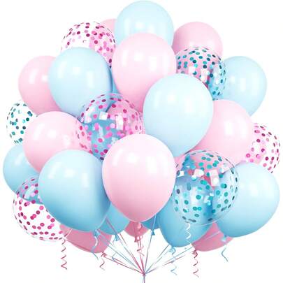 39pcs/Set Pink & Blue Glitter Latex Balloons, Ousuga 10/12 Inch Pink & Blue Balloons Set, Suitable For Boy Or Girl Birthday, Baby Shower, Gender Reveal Party, Anniversary, Engagement Party Decoration