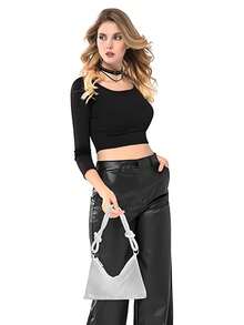 Lightweight, Business Casual Rhinestone Decor Bucket Bag Mini Drawstring Design, Clear Bag Faux Pearl Bag Evening Bag, Dinner Bag Glamorous, Elegant, Exquisite, Quiet Luxury Rhinestone For Party Girl, Woman, Bride Perfect For Party, Dinner/Banquet Christmas Party Dress, Perfectly Matching With Bridal Party, Best Choice Elegant Bag For Bridal Shower - 彩色 - 查看 7