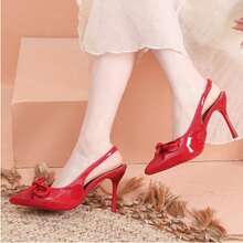 Zapatos de tacón alto Baotou primavera y otoño nuevo temperamento de lazo puntiagudo celebridades moda zapatos individuales para mujeres vacías, Zapatos de tacón de mujer - Rojo - Ver 1