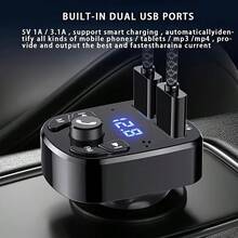 蓝牙5.0车载FM发射器免提车载套件，MP3调制器，3.1A双USB快速充电器，兼容苹果、iPad、安卓手机、笔记本电脑，小巧设计，随时随地高效充电 - 黑色 - 查看 4