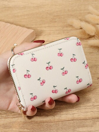 Cherry Pattern Versatile Coin Wallet,Card Holder Multi-Card Card Organizer For Storage Credit Cards,Lightweight Minimalist,Fashion,Modern,Business,For Anniversary,For Christmas,On Valentine Day,For Birthday Gift,For Gift,For Lover For Women,For Girls,For Lady,For Female,Bag School Supplies For School Dorm Room & Back To School