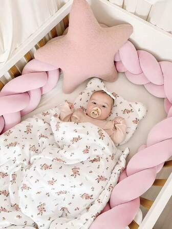 1 st flätad spjälsängsskydd, mjuk kudde som skyddar mot kollisioner för nyfödda, dekoration för barnrum