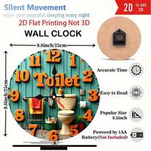2D Flat, Room Decor, 1pc, A Bathroom With A Toilet And A Sign That Says Toilet, 9.8-Inch, 2D Wooden Flat, Silent Wall Clock, Non-Luminous, Wooden Quartz Design, Perfect For Spiritual Homes/ Holiday/ Living Room/ Coffee/ Bedroom/ Gifts Decor.,2D Flat - Wooden Wall Clock - View 8