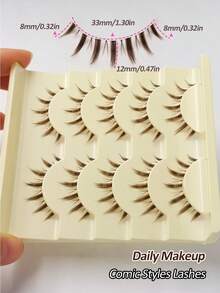 Rikuaild 5 Pairs Brown Cartoon False Eyelashes, Anime Style, Natural Soft Brown Lash Extension, Reusable Transparent Band, Natural Pointed False Eyelash Strips, Eyelashes - Bulu Mata Manga Runcing - View 6