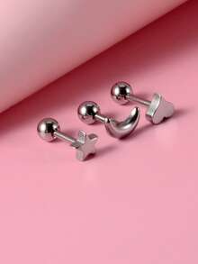 3pcs Moon & Star Detail Earrings - Silver - View 10