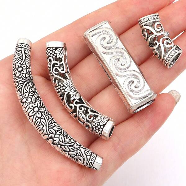 5pcs/Pack Vintage Silver Alloy Hollow Curved & Straight Connectors, Bracelet Necklace Accessories, DIY Jewelry Findings