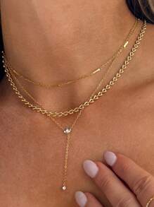 Shescity 1 Set mit 3 Stücke stilvollem Zirkonia-Anhänger Halsketten Set, geeignet für den täglichen Bankett-Stil von Frauen