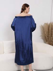 Satynowa koszula nocna z falbanką dla kobiet, rozkładana piżama z odkrytymi ramionami i długim rękawem, wygodna sukienka domowa, przytulne stroje