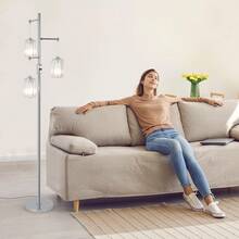 Modern Crystal Floor Lamp For Living Room, 3 Lights Dimmable Standing Lamp, Industrial Silver Tree Lamp With Crystal Shade, Foot Switch, 65" Tall Corner Lamp For Bedroom Reading, Chrome - 查看 3