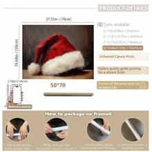 1 pieza, Arte de pared de lienzo, Decoración de pared enmarcada, Gorro de Papá Noel vintage, Pintura al óleo de Papá Noel vintage, Impresión en lienzo de gorro de Papá Noel clásico, Póster de Papá Noel, Arte de pared navideño, Decoraciones navideñas, Póster navideño, Decoración de pared minimalista de invierno