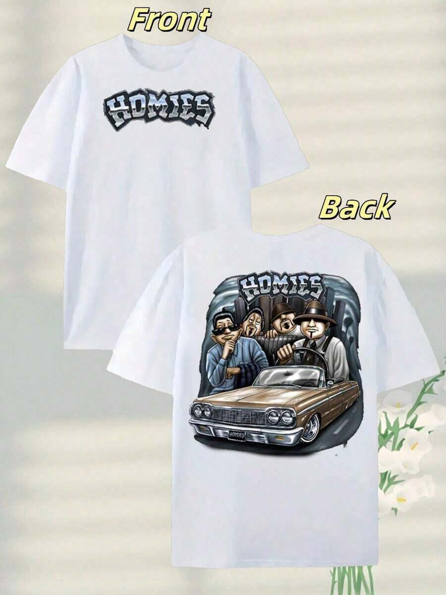 HOMIES Crew In Car Graphic Men's - Shirt,% Cotton, 220g Heavyweight TN8D - 白色 - 查看 1