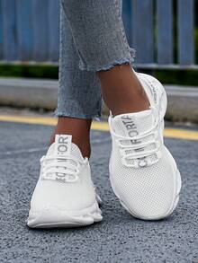 ​Women's Bright White Knit Sneakers - Air Flow Comfort Shoes For City Strolls, Year-Round Lightweight Everyday Wear​ - trắng - Xem 6