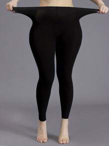 1pc Women Plus Size Fashionable Sheer & Stretchy 7/8 Leggings Tight Pants