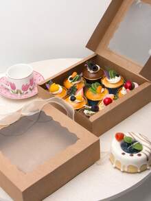 2 件/4 件/8 件方形窗口饼干/糕点盒，白色波浪窗口，烘焙食品包装盒，蝴蝶窗口蛋糕/零食盒，适用于糕点、馅料、饼干、糖果，带窗口可装甜甜圈、馅饼、蛋糕、松饼和甜点，派对甜点盒，纸杯蛋糕盒，礼品包装盒 - 彩色 - 查看 5