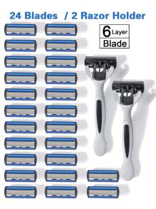 Aparelho de Barbear Manual Masculino com Lâminas de Aço Inoxidável de 6 Camadas, Cabeça de Barbeador Substituível