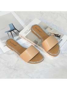 Women's Glitter Shiny Slide Sandals Sparkle Fancy Flat Slippers Slip-On Jeweled Shoes  BINGO-2 - khỏa thân - Xem 7