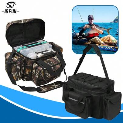 Große Kapazität Umhängetasche für Angelzubehör, Outdoor Sport Angeltasche, Camouflage/Schwarz