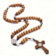 1 件简约金属十字架项链，适合女性日常佩戴 - 木色十字架 - 查看 1