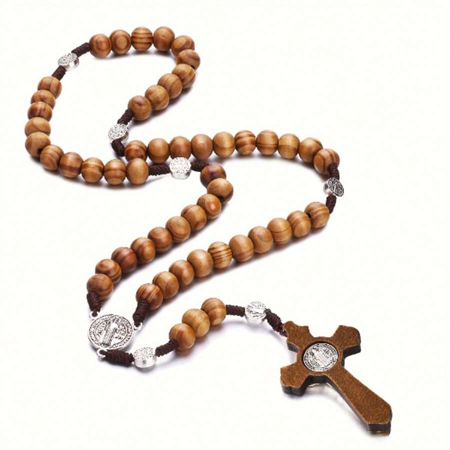 1 件简约金属十字架项链，适合女性日常佩戴 - 木色十字架 - 查看 1