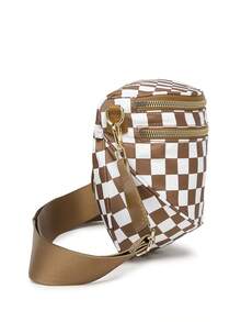 Classic Checkered Design Crossbody Bag–Matches Diverse Styles For Outings, Commutes & Leisure Time  Ample Space For Daily Errands, Casual Outings & Travel Adventures - Kẻ caro nâu - Xem 7
