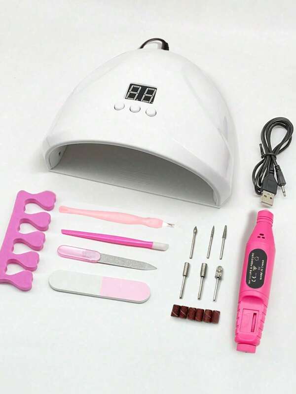 UV LED Light For Gel NailsManicure Set With UV Lamp And Nail Drill Machine UV LED Light For Gel Nails & Nail Drill Machine & File & Grinding Head & Finger Splitter Set, Nail Art Decorations Manicure Tools DIY Salon Home Gifts