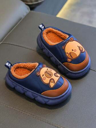 1 par de Zapatillas tipo Capa Bala para niños, Pantuflas de felpa para interiores para niños y niñas, Otoño/Invierno