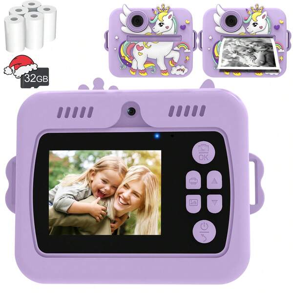 Kinder Sofortdruckkamera, Digitalkamera, geeignet für Jungen und Mädchen als Weihnachts- und Geburtstagsgeschenk, mit Ersatzpapierrolle und farbigen Stiften, Kinder Sofortkamera, ideales Reisefotografie-Spielzeug, inspiriert Kreativität, bringt Spaß