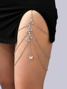 1 Multi-Layered Gold/Silver Butterfly Leg Chain, Fashionable, Elegant And Sexy, Suitable For Daily Wear, Versatile Holiday Gift (Handmade, Error 1-3cm). Bohemian Style Butterfly Thigh Chain, Gold Butterfly Leg Chain, Butterfly Pendant Leg Chain, Animal Style Thigh Chain, Suitable For Summer Beach Body Chain Jewelry For Women And Girls. Alloy Material. Butterfly Leg Chain For Women And Girls, Sexy Snake Charm Thigh Strap, Summer Bikini Skirt Beach Party - 金色 - 查看 7