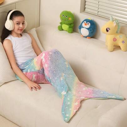 1pc Mermaid Tail Blanket - Glow In The Dark Mermaid Tail Blanket - Flannel Mermaid Blanket Gift For Girls - Glowing Unicorn Super Soft Tie-Dye Girls Toy - Multi-Color Glowing Wearable Blanket Suitable For Girls, Teens, Adults All Seasons, Soft Flannel Comfortable Blanket, Mermaid Unicorn Sleeping Bag, Suitable For Birthday Decor