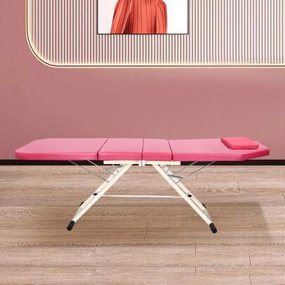 Tri-Fold Portable Beauty Bed Massage Table, Heavy Duty 500 Lbs Capacity Adjustable Salon Chair, Pink For Salon Facial Spa