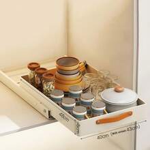 Telescopic Drawer With Handle & Adhesive, Extendable Drawer For Kitchen Cabinets, Spice Rack, Drawer Organiser, Kitchen Storage Shelves For Kitchen, Bathroom, No Drilling - 25*48CM - View 2